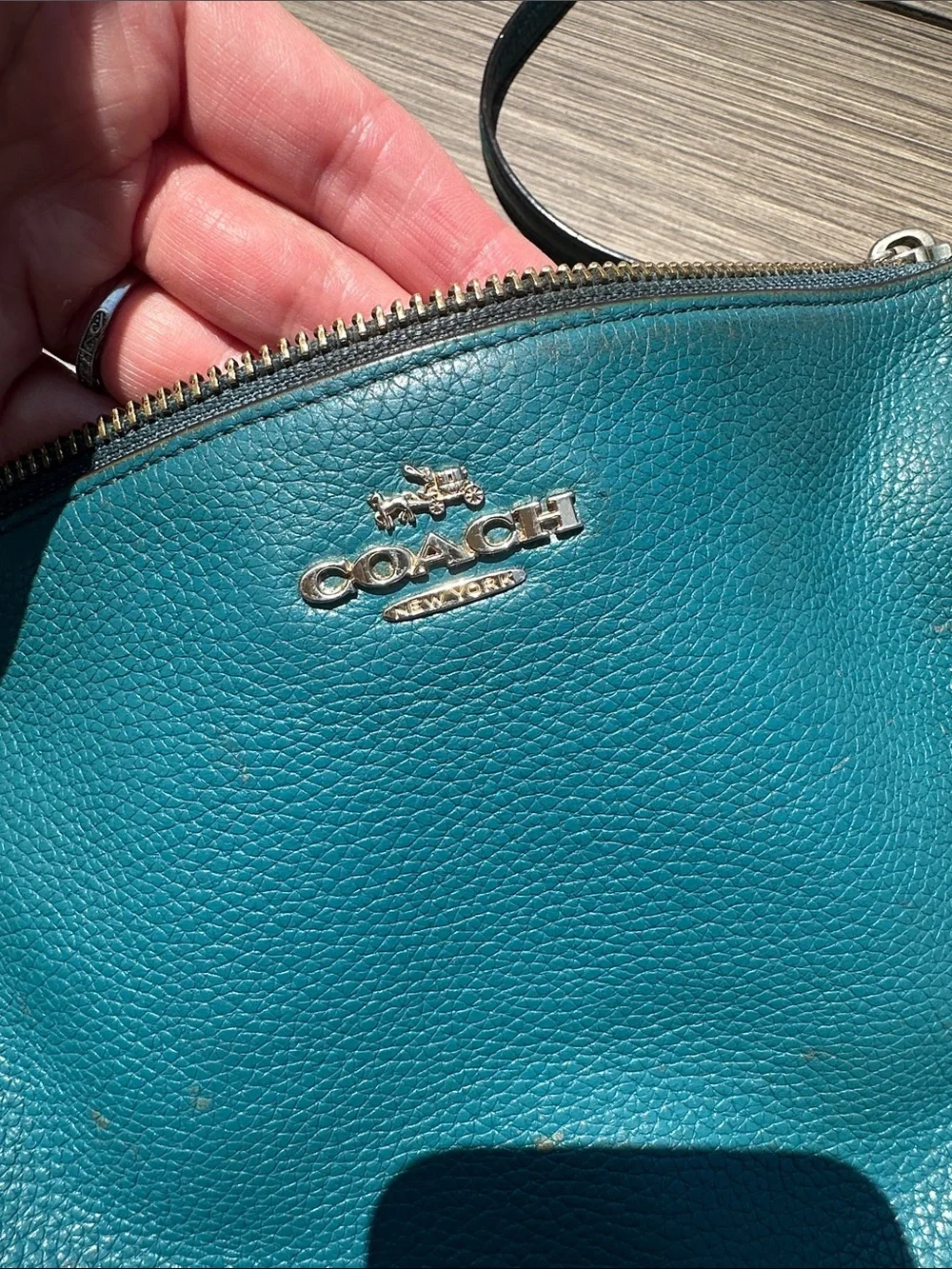 Coach Teal Blue Pebbled Leather Crossbody